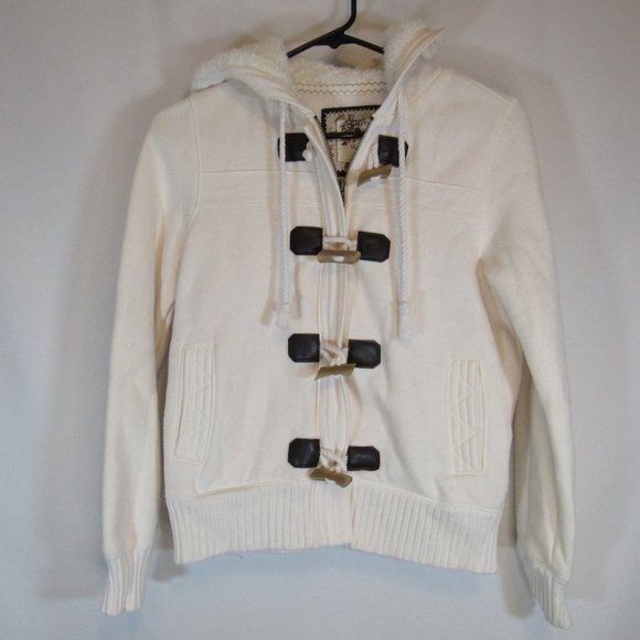 Old Navy Jackets & Blazers - Old Navy Cream Ivory Hooded Zip Toggle Button Sweater Coat Women's Small EUC